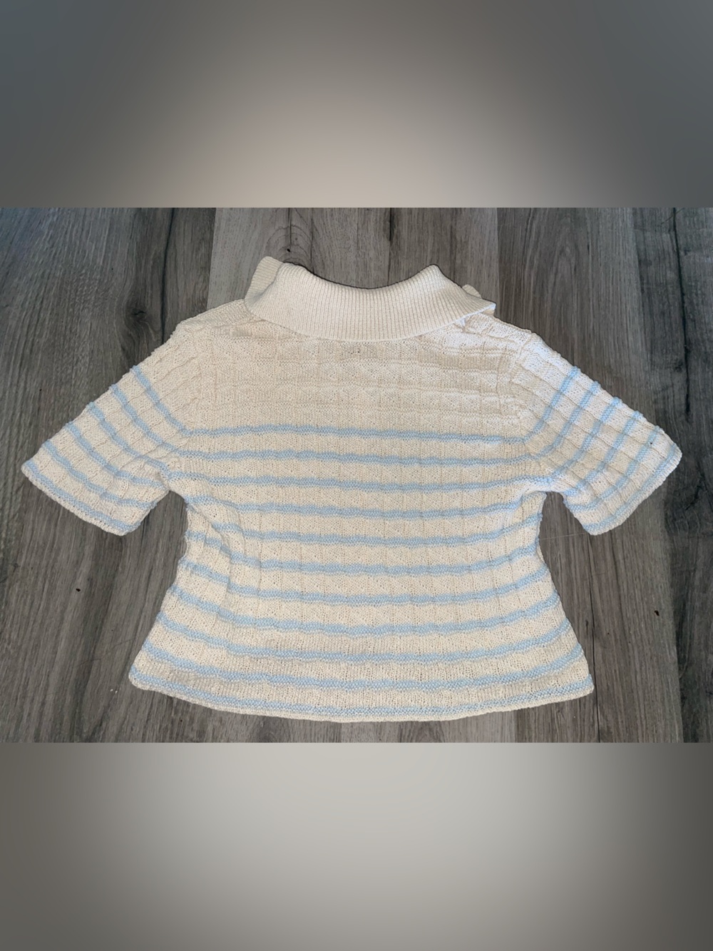 Kimchi Blue Cream Knit Short-Sleeve Button Cardigan with Light Blue Trim - Picture 5 of 5